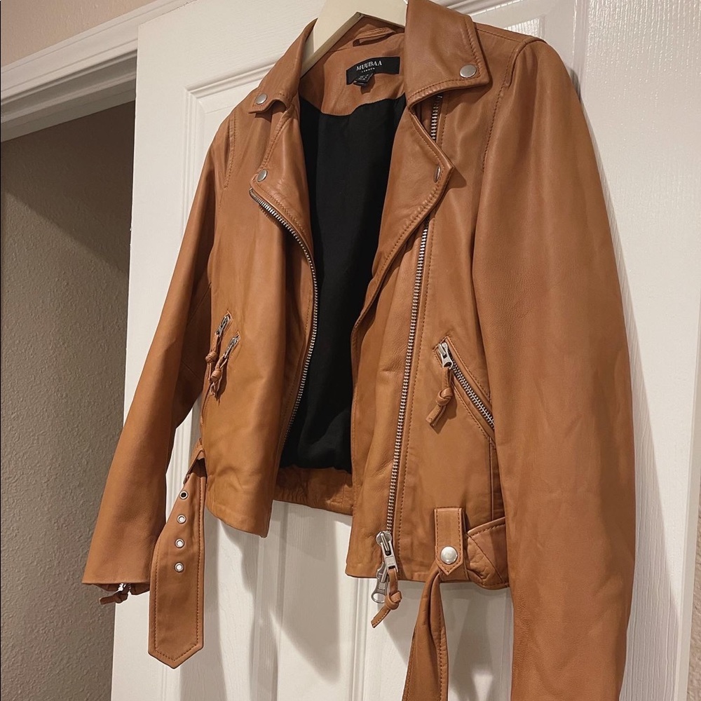 Never Been Worn Lamb Skin Cognac Leather Jacket by Muubaa